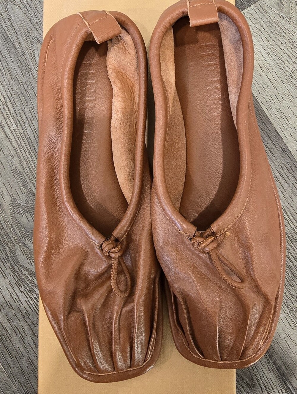 HEREU Puntera Pleat-Toe Leather Ballet Flats Chestnut Brown Size 35 / US 5 - Picture 8 of 10